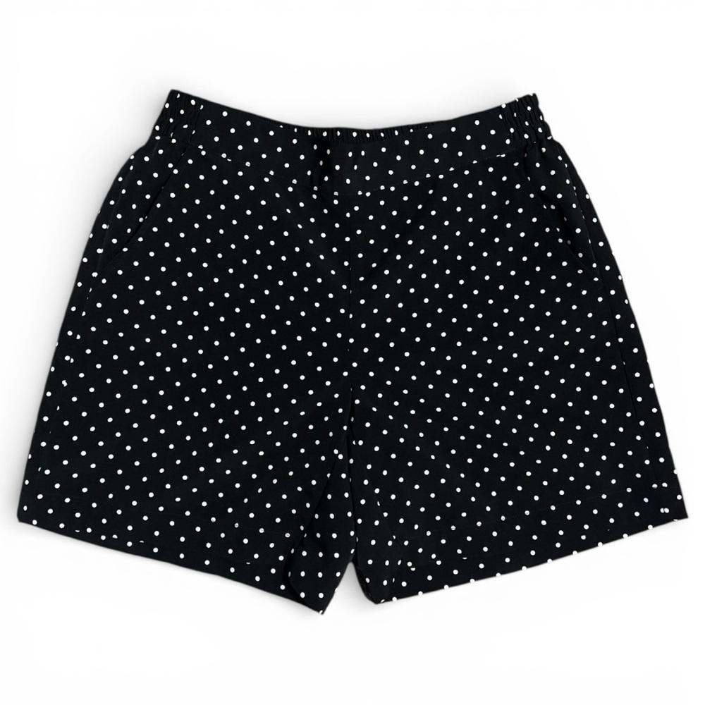 Talbots Pull-On Shorts Elastic Waist Womens 2P Petite Black White Polka Dot - Picture 3 of 9
